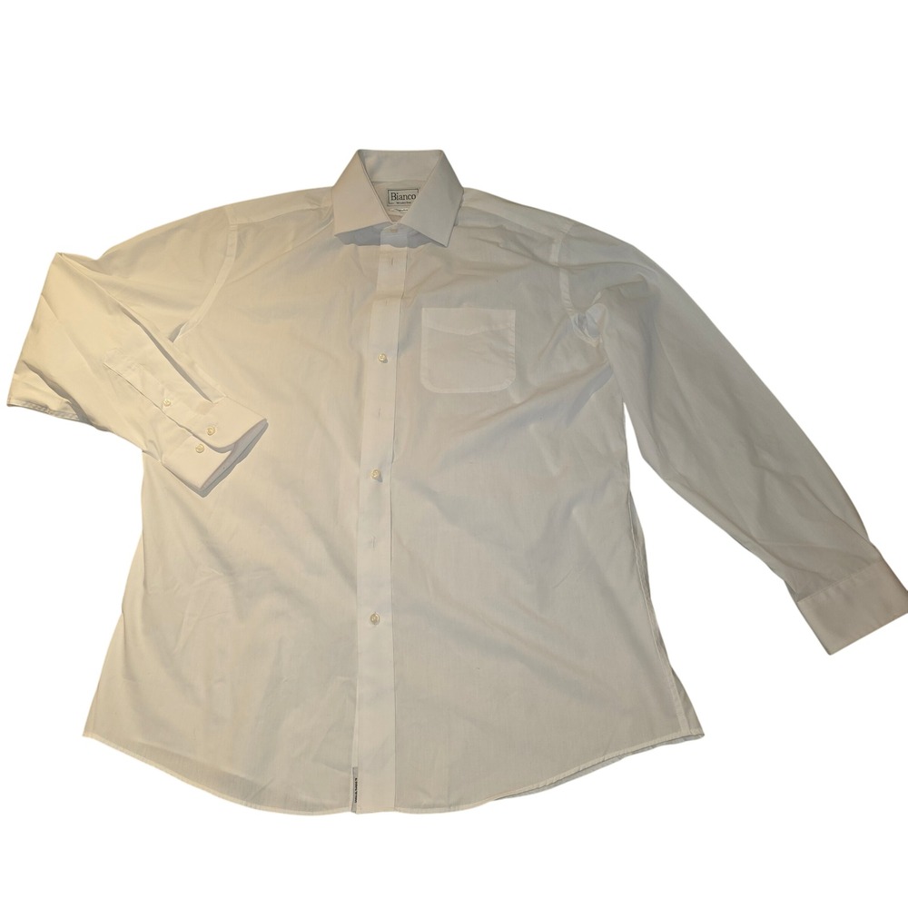 Bianco Mens White Wrinkle Free Regular‎ Fit Dress Shirt 16.5 34-35